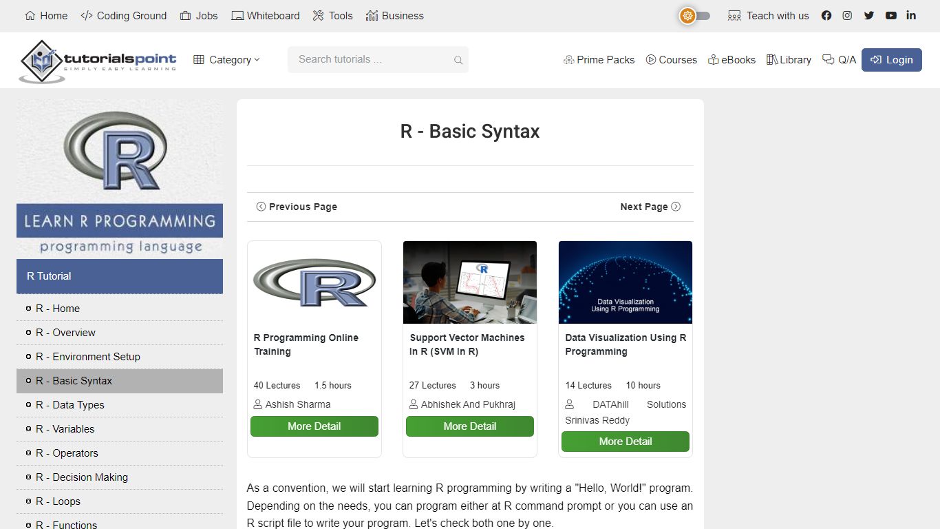 R - Basic Syntax - tutorialspoint.com